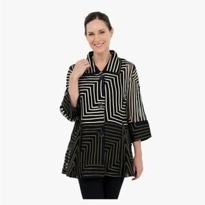 Damee Black & Gold Geometric Soutache on Mesh Jacket Size XXL